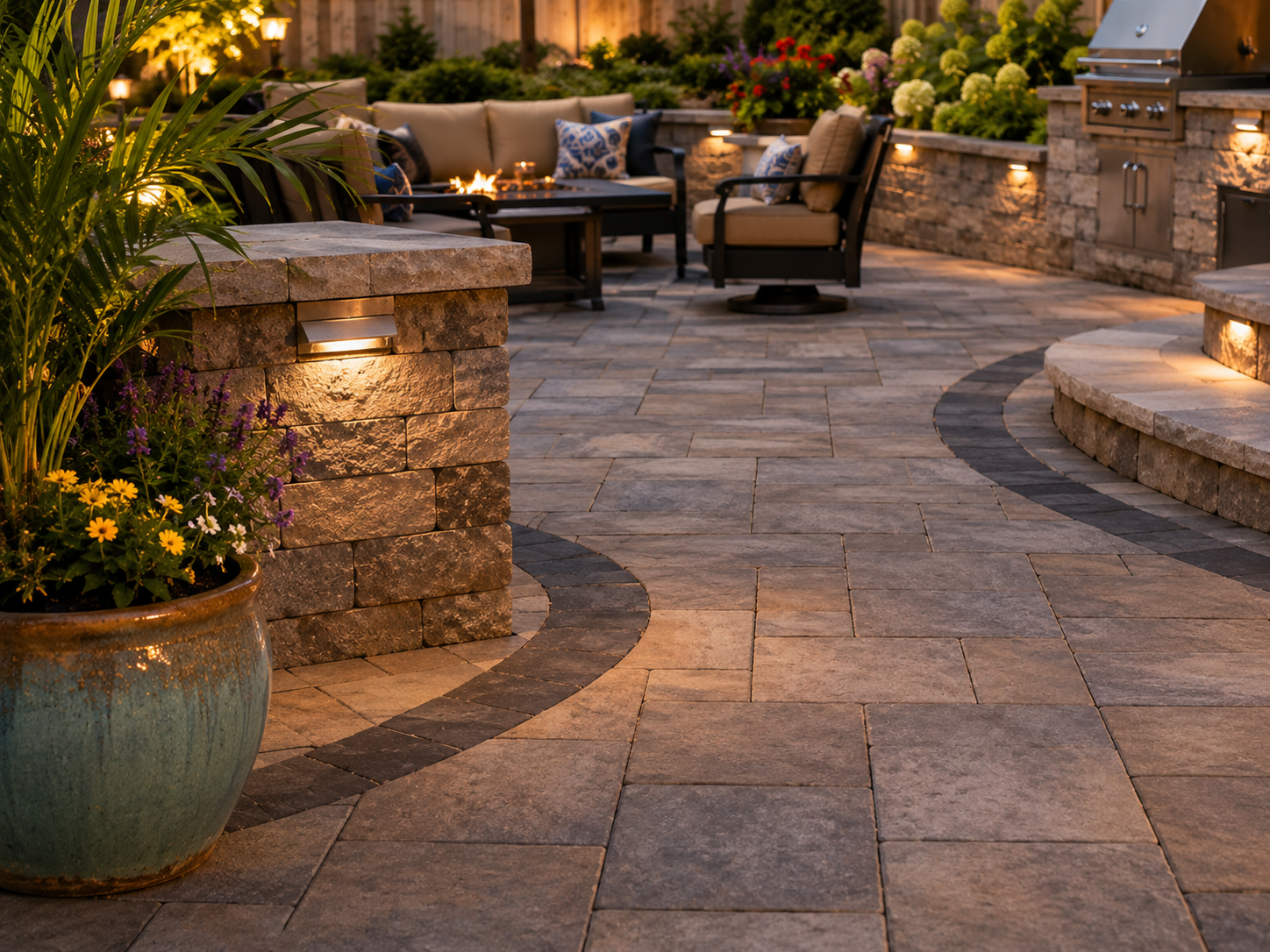 Stone patio and hardscaping installation